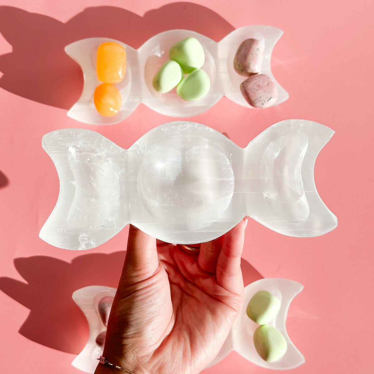 Cuenco de fase lunar de selenita Satin Spar