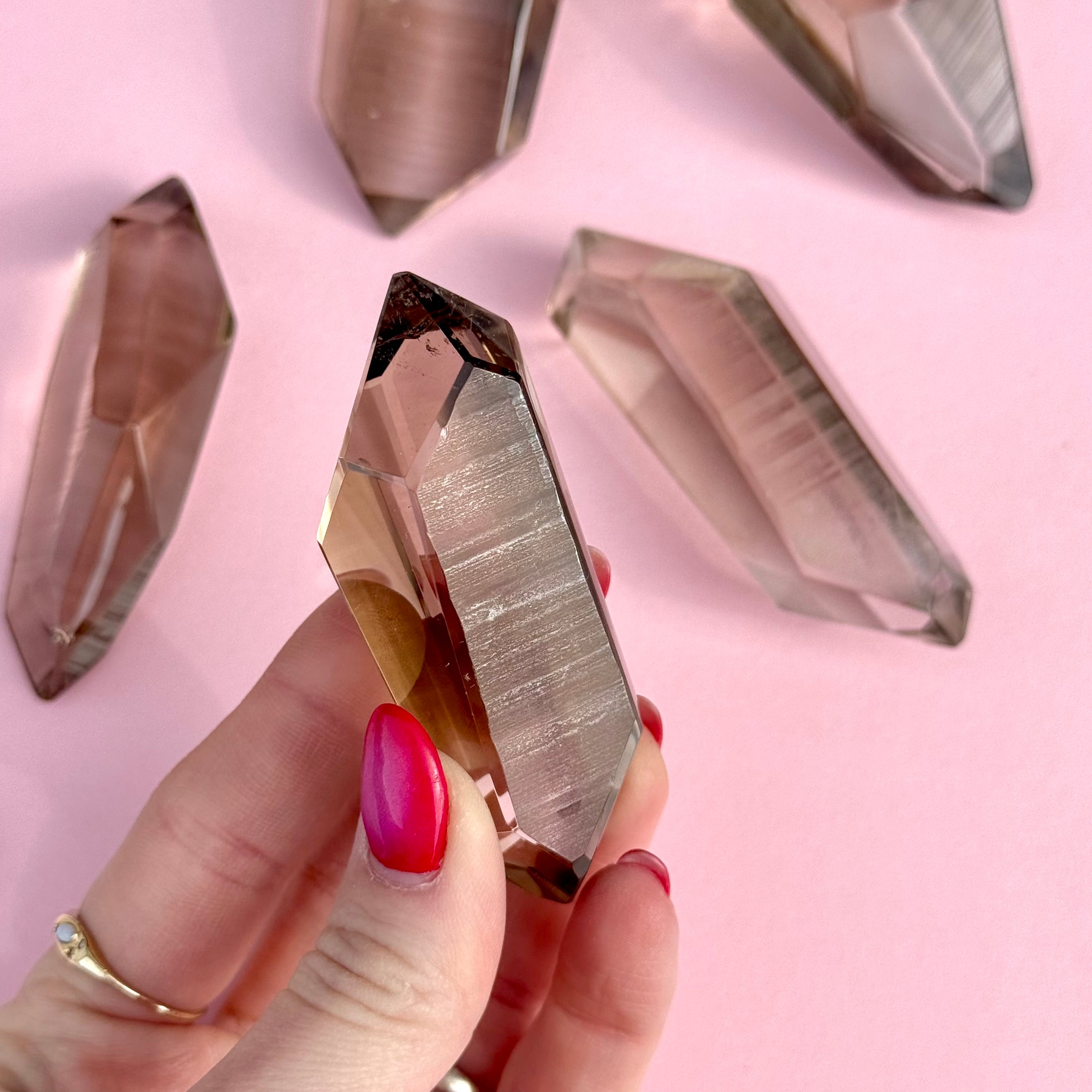 Smokey Quartz Lemurian Point - One raw side