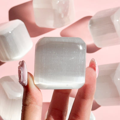Satin Spar Selenite Rounded Cube