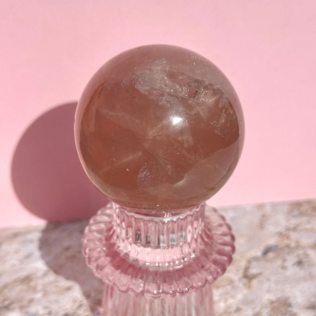 Esfera de cuarzo rosa estrella