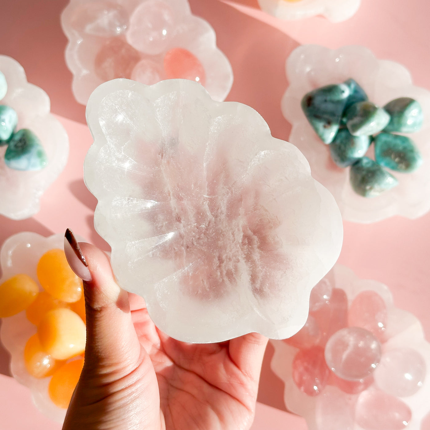 Satin Spar Selenite Leaf Bowl