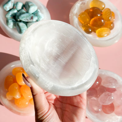 Satin Spar Selenite Oval Bowl