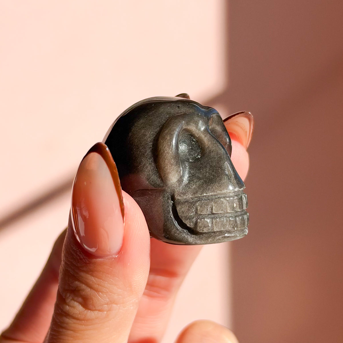 Silver Sheen Obsidian Skull