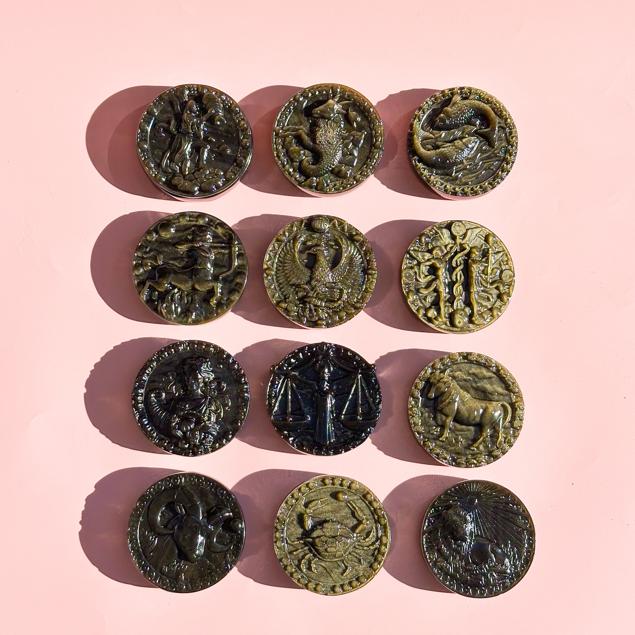 Golden Sheen Obsidian Zodiac Disk