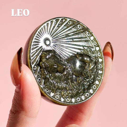 Golden Sheen Obsidian Zodiac Disk